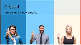  Presentation with young happy people smiling - Cool new presentation theme with 3 ideas - collage of group of young backdrop and a light blue colored foreground