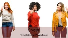  Presentation with group of diverse people - Theme featuring 3 ideas - group of cool people woman background and a  colored foreground