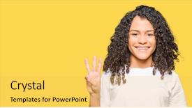  Presentation with curly hair - Audience pleasing slide set consisting of 3 ideas - young beautiful woman with curly backdrop and a yellow colored foreground