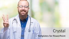  Presentation with medical smiling doctor - Audience pleasing PPT layouts consisting of 3 ideas - young caucasian doctor man wearing backdrop and a light blue colored foreground