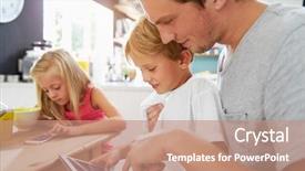  Presentation with breakfast children - Colorful presentation enhanced with 3 messages - father and children using digital backdrop and a coral colored foreground