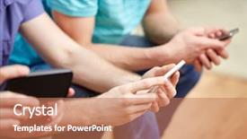  Presentation with smartphones - PPT theme having 3 messages - friendship technology and people concept background and a coral colored foreground