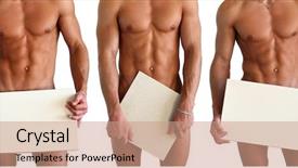  Presentation with blank signs - Theme consisting of 3 messages - three nude muscular men covering background and a coral colored foreground