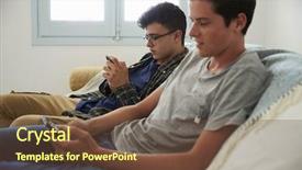  Presentation with boys scouts bbq - Colorful slide set enhanced with 3 messages - two teenage boys relax messaging backdrop and a tawny brown colored foreground