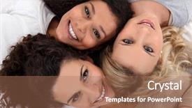  Presentation with three - Slide deck featuring 3 pairs - three female friends laying down background and a coral colored foreground