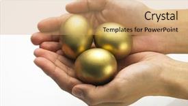  Presentation with egg - Slides with 3 pairs - three golden egg in palms background and a coral colored foreground
