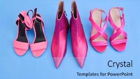  Presentation with fashion shoes - PPT layouts consisting of 3 pairs - woman fashion three pair pink background and a  colored foreground