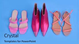  Presentation with running women shoes silhouette - Audience pleasing slide deck consisting of 3 pairs - womens three shoes on blue backdrop and a light blue colored foreground