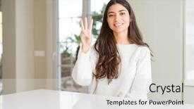  Presentation with white and black woman climbing ladders - PPT theme enhanced with 3 point - young beautiful woman at home background and a light gray colored foreground