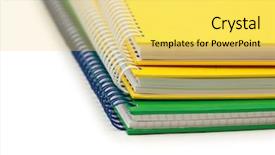  Presentation with open book spiral - Beautiful PPT theme featuring 3 ring binder - close-up of three spiral books backdrop and a yellow colored foreground