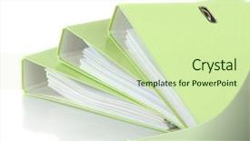  Presentation with earth science green and white - Cool new presentation theme with 3 ring binder - green folders isolated on white backdrop and a  colored foreground