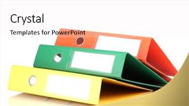  Presentation with plants in office - PPT theme featuring 3 ring binder - office folders isolated on white background and a  colored foreground