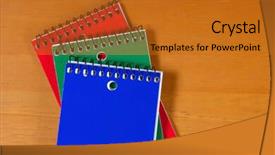  Presentation with note - Colorful presentation theme enhanced with 3 ring binder - three note pads sitting backdrop and a  colored foreground