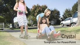 Presentation with low angle view of volleyball - Presentation design featuring coconut water - background on the beach background and a tawny brown colored foreground.