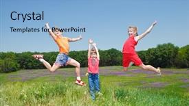  Presentation with cheerful stylish city girl using - Audience pleasing presentation consisting of 3 sisters - three cheerful girls jumping outside backdrop and a light blue colored foreground