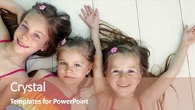  Presentation with analysis risk top view - Presentation enhanced with 3 sisters - three children closeup top view background and a coral colored foreground