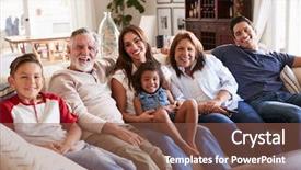  Presentation with generation family farm - Slides featuring 3 sisters - three generation hispanic family sitting background and a tawny brown colored foreground