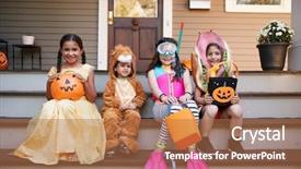  Presentation with children sibling sadness - Theme enhanced with 3 steps - children wearing halloween costumes background and a coral colored foreground