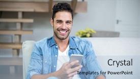  Presentation with smart home automation engineering - Beautiful PPT layouts featuring 3 steps - portrait of smiling smart man backdrop and a light blue colored foreground