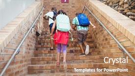  Presentation with climbing stairs - Cool new presentation theme with 3 steps - rear view of three school backdrop and a coral colored foreground