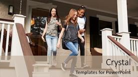  Presentation with teen girls - Amazing slides having 3 steps - three teen girls leaving house backdrop and a coral colored foreground