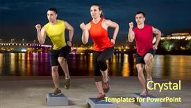  Presentation with three step - Slide set featuring 3 steps - three young people on power background and a tawny brown colored foreground