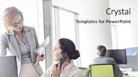  Presentation with women in office - Slides with 3 year planning - businesswomen working in office background and a  colored foreground