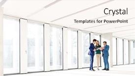  Presentation with using digital tablet - Audience pleasing slide deck consisting of 3 year planning - full length of business people backdrop and a cream colored foreground