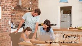  Presentation with homework - PPT layouts featuring 3 year planning - parents helping daughter with homework background and a coral colored foreground