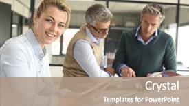  Presentation with team planning - Presentation having 3 year planning - team of engineers working together background and a coral colored foreground