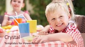  Presentation with outdoor party - Presentation theme with 3 years - group of children enjoying outdoor background and a lemonade colored foreground