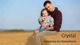  Presentation with hay field - Slides with 3 years - happy father and 2 year background and a  colored foreground