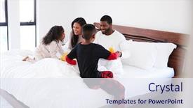  Presentation with breakfast children - Colorful presentation enhanced with 30 year celebration - children bringing parents breakfast backdrop and a sky blue colored foreground