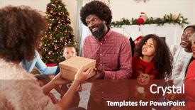  Presentation with generation - Presentation theme enhanced with 30 year celebration - couple exchanging gifts as multi background and a tawny brown colored foreground