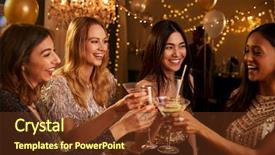  Presentation with celebrate - Beautiful PPT layouts featuring 30 year celebration - female friends make toast backdrop and a tawny brown colored foreground