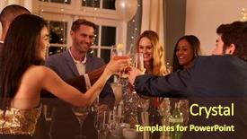  Presentation with cocktail party - Slides consisting of 30 year celebration - group of friends with drinks background and a tawny brown colored foreground