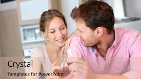  Presentation with wine - Beautiful theme featuring 30 year celebration - happy couple cheering with glass backdrop and a coral colored foreground