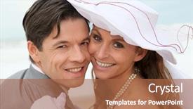  Presentation with married couple - Colorful PPT theme enhanced with 30 year celebration - portrait of happy married couple backdrop and a  colored foreground