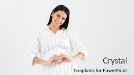  Presentation with pregnant woman - Beautiful slide deck featuring 30s smiling and showing heart backdrop and a  colored foreground