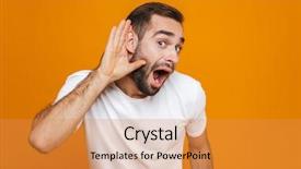  Presentation with hear - Cool new PPT layouts with 30s trying to hear something backdrop and a gold colored foreground