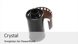  Presentation with film reel - Slide deck featuring 35 mm negative film background and a light gray colored foreground