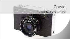  Presentation with old photo - Colorful PPT theme enhanced with 35-mm the old photo-camera on white background backdrop and a light gray colored foreground