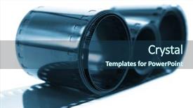  Presentation with film - PPT theme consisting of 35mm film isolated on white background and a ocean colored foreground