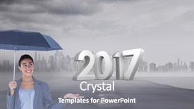  Presentation with columns ancient roman road city - Slide deck having holding an umbrella on road background and a gray colored foreground