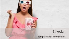  Presentation with movie - Colorful slides enhanced with animation people - shocked woman watching 3d movie backdrop and a light gray colored foreground