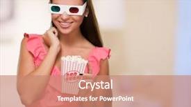  Presentation with movie - PPT theme with 3d animation film - pretty woman watching 3d movie background and a coral colored foreground