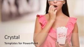  Presentation with movie - Amazing PPT theme having 3d animation film - scared woman watching 3d movie backdrop and a  colored foreground