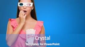  Presentation with movie - Beautiful PPT theme featuring 3d animation film - scared woman watching 3d movie backdrop and a teal colored foreground