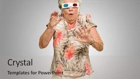  Presentation with animation - Beautiful PPT theme featuring 3d animation film - senior woman with afraid expression backdrop and a mint green colored foreground