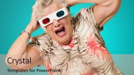  Presentation with coloured - Colorful presentation theme enhanced with 3d animation film - shocked senior woman watching 3d backdrop and a coral colored foreground